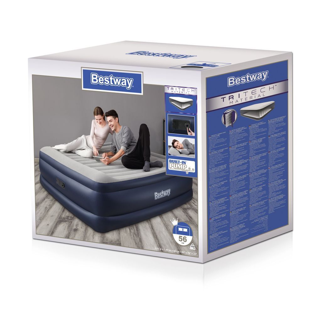 Односпальная надувная кровать Bestway 67692 (2.03 x 193 x 56 см) + Встроенный электронасос 220В Серый