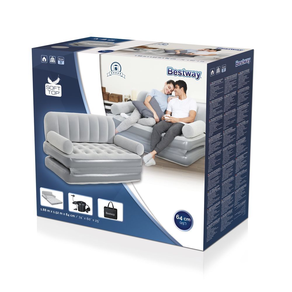 Надувной диван-трансформер Bestway 75073 Double 3 In 1 (188x152x64 см) + внешний электронасос 220V