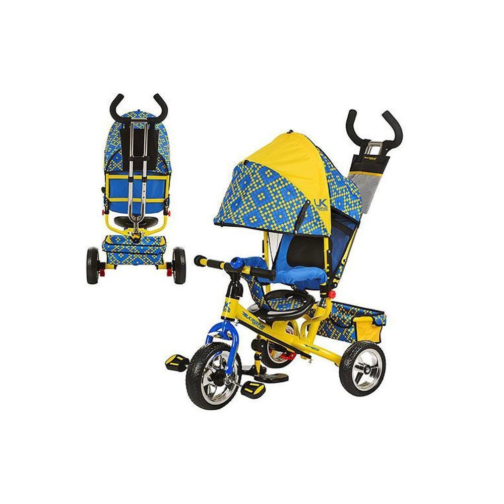 Детский трехколесный велосипед Turbo Trike M 5361-01 UKR (Желто-голубой) Надувные колеса 12/10"
