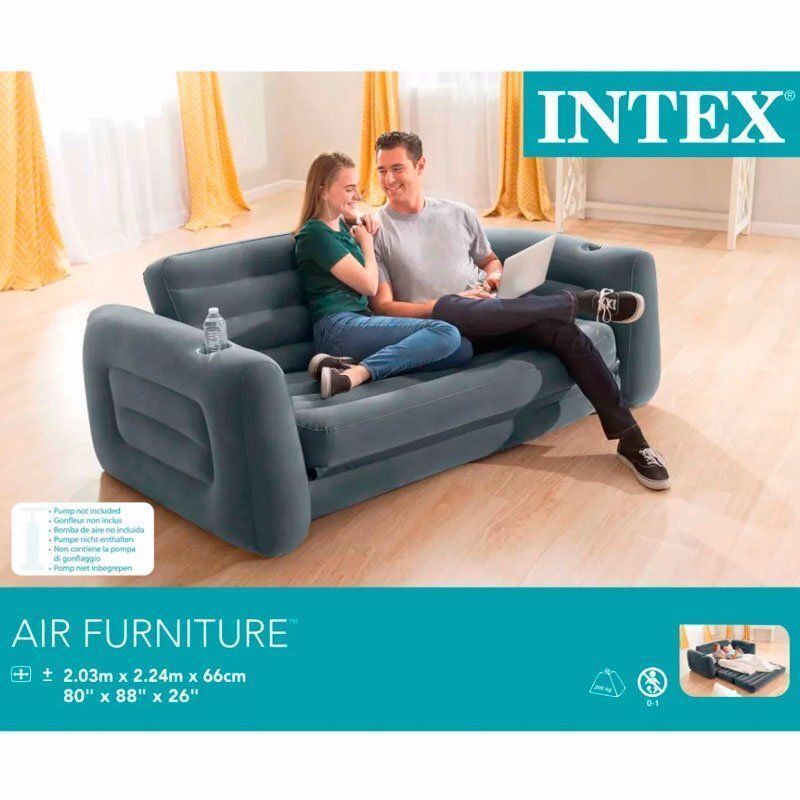 Надувной диван-трансформер Intex 66552 (203х224х66 см) Серый Pull-Out Sofa