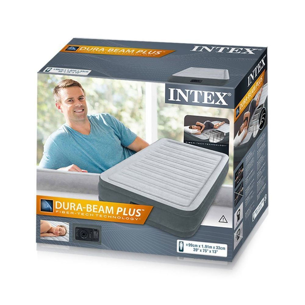 Односпальная надувная кровать Intex 67766 (191 х 99 х 33 см) Comfort-Plush Airbed + Встроенный электронасос 220В