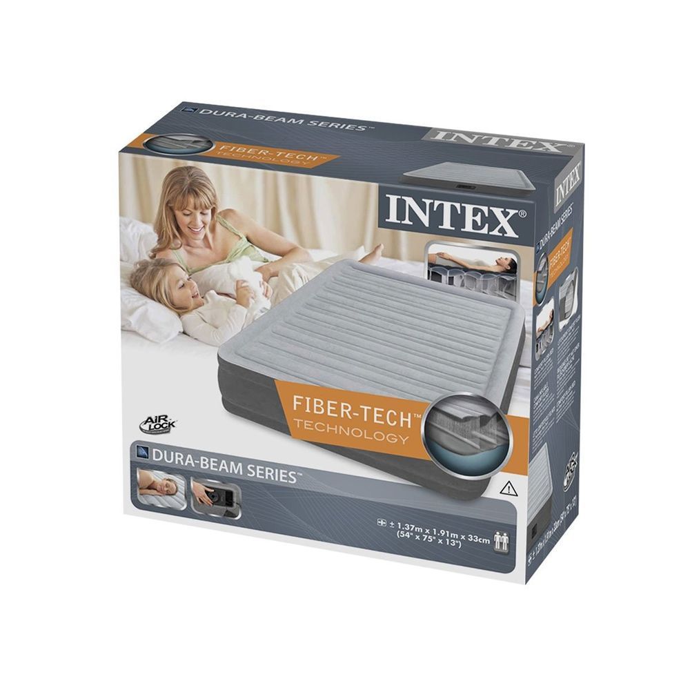 Полутороспальная надувная кровать Intex 67768 (1.37 x 1.91 x 33 см) Comfort-Plush Airbed + Встроенный электронасос 220В