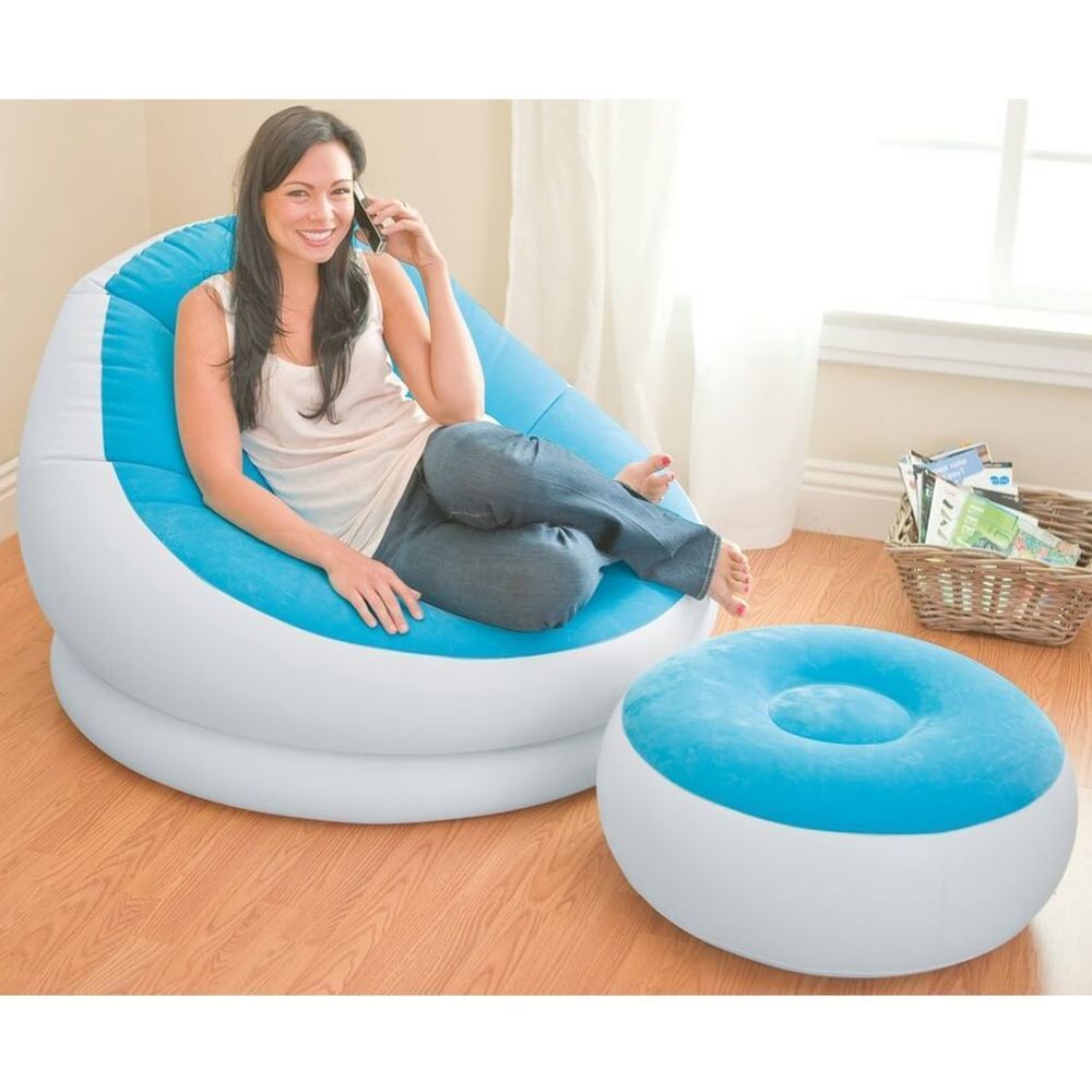 Надувное кресло Intex 68572 с пуфиком (1.04 x 1.09 x 71 см) Голубой Cafe Chaise Chair