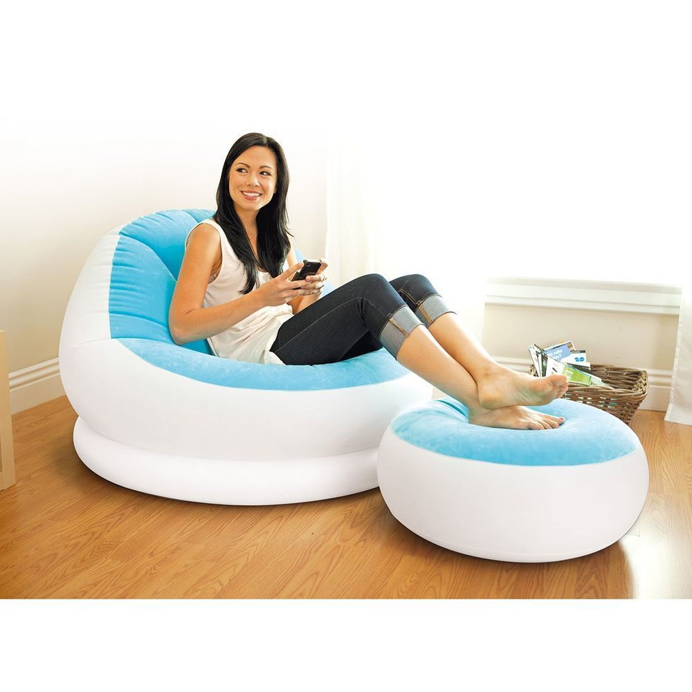 Надувное кресло Intex 68572 с пуфиком (1.04 x 1.09 x 71 см) Голубой Cafe Chaise Chair