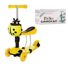 Самокат-беговел iTrike 3-х колесный MAXI JR 3-016-Y Желтый (ПВХ передние 120 мм свет и задние 100 мм)