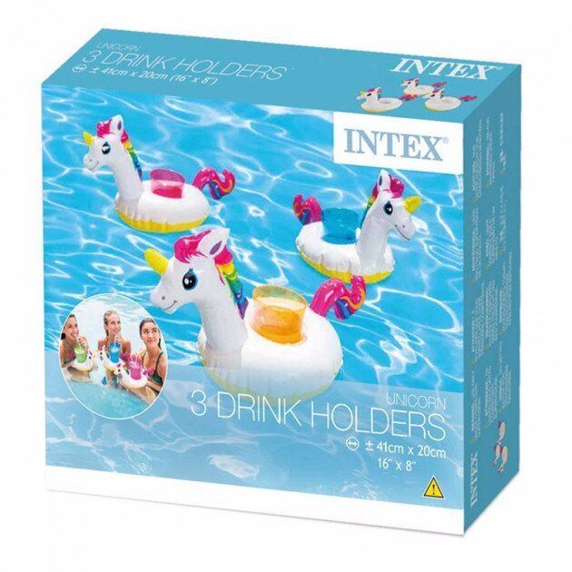 Надувной плавающий держатель для стаканов Intex 57506 (41х20 см) Единорог Белый