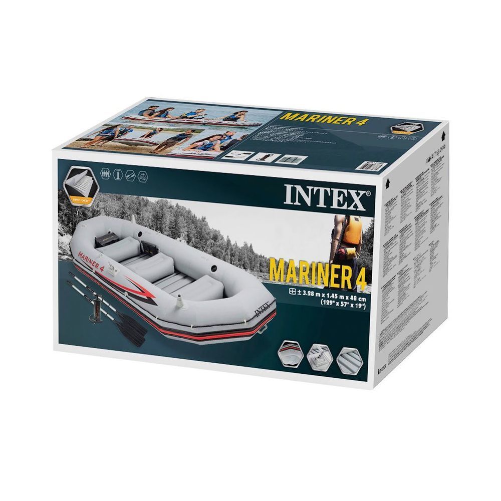 Четырехместная надувная лодка Intex 68376 (328 x 145 x 48 см) Mariner 4 Set + Алюминиевые весла и ручной насос