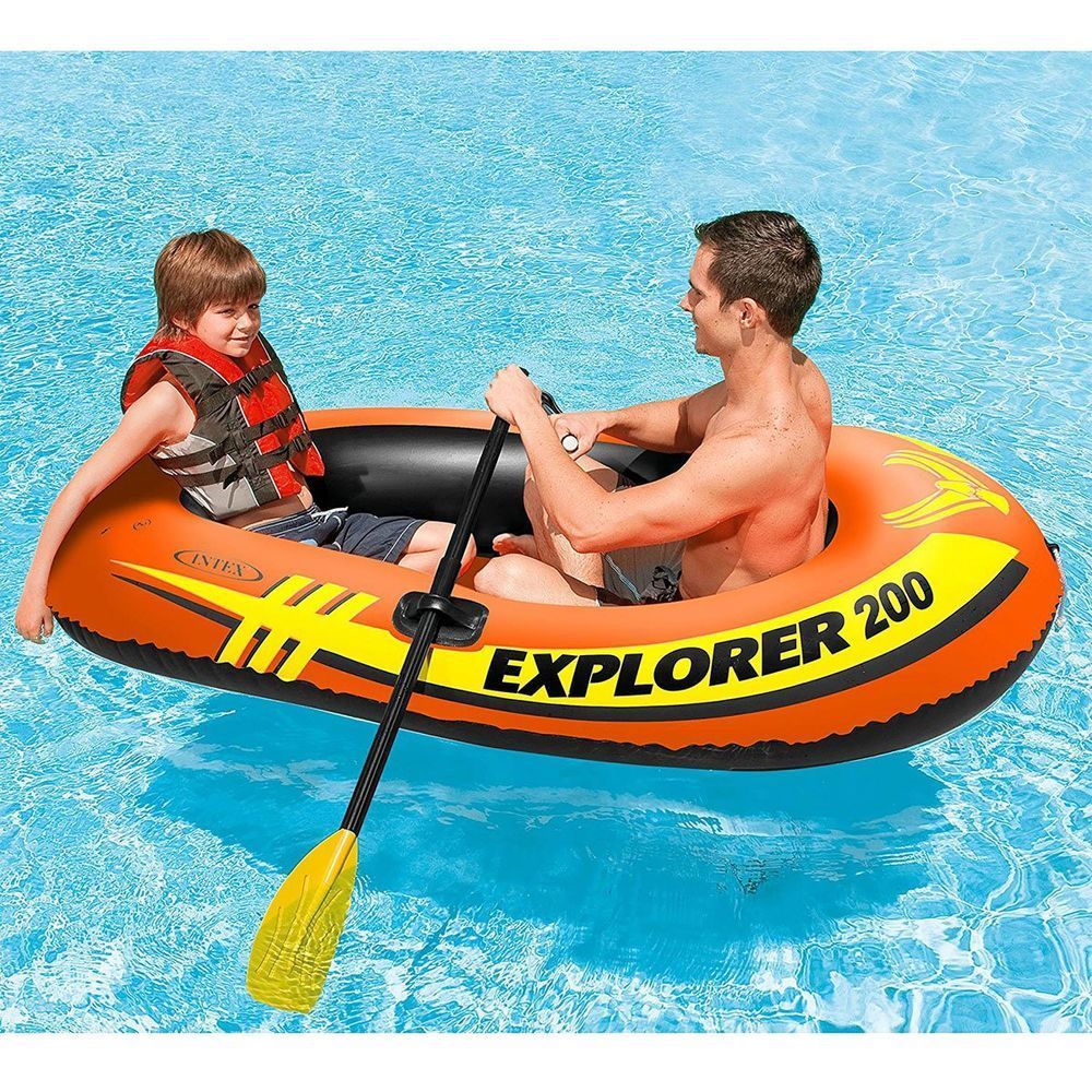 Двухместная надувная лодка Intex 58331 (185 x 94 x 41 см) Explorer 200 Set + Пластиковые весла и мини ручной насос