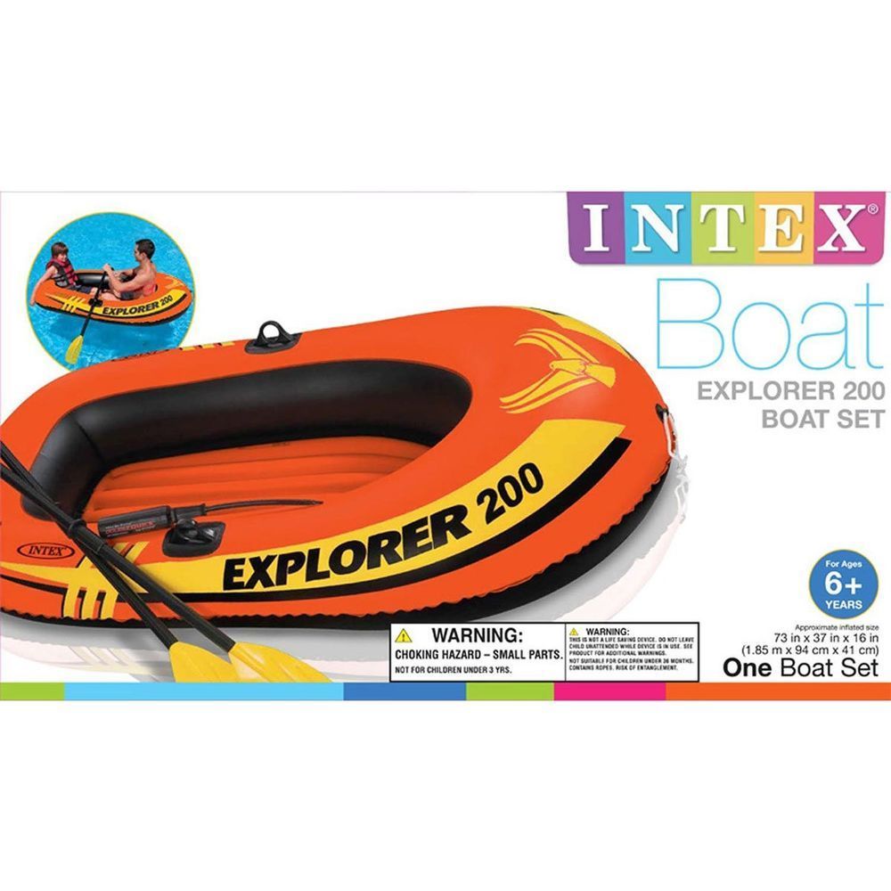 Двухместная надувная лодка Intex 58331 (185 x 94 x 41 см) Explorer 200 Set + Пластиковые весла и мини ручной насос