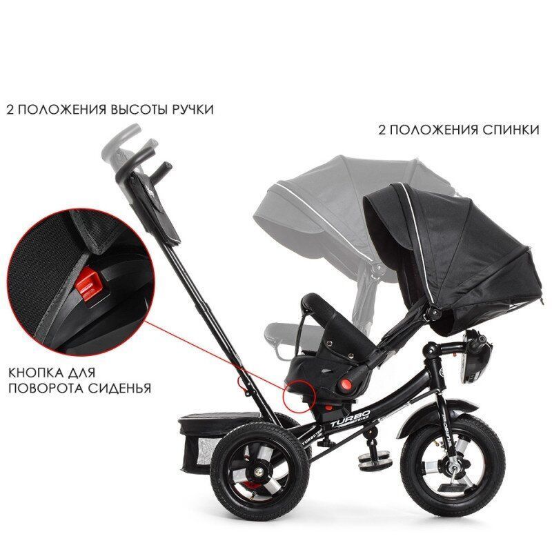 Колясочный трехколесный велосипед Turbotrike M 4060-20 Черный