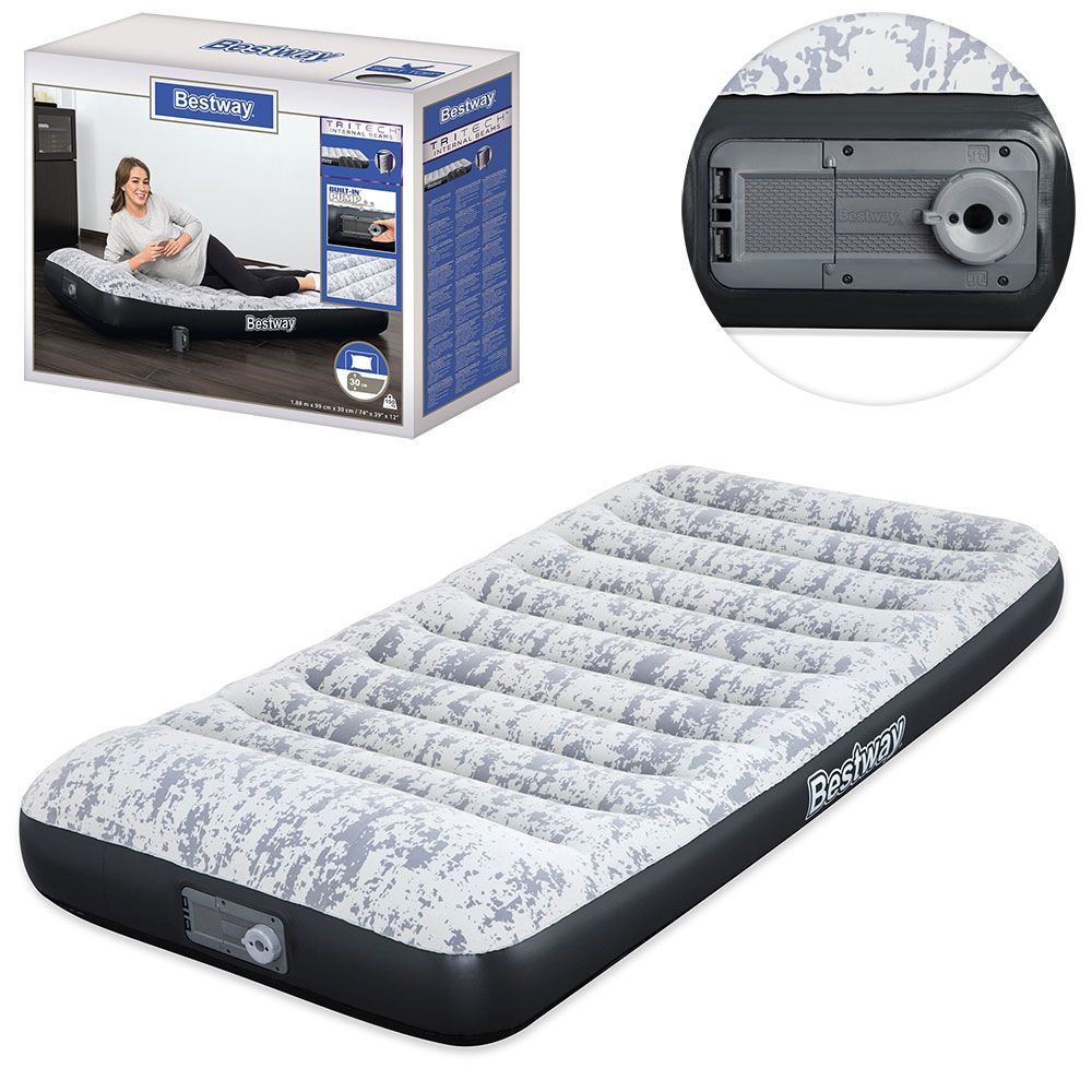 Односпальный надувной матрас Bestway 67834 (188 x 99 x 30 см) Fashion Flock с подголовником, встр.насос 220В, до 150кг