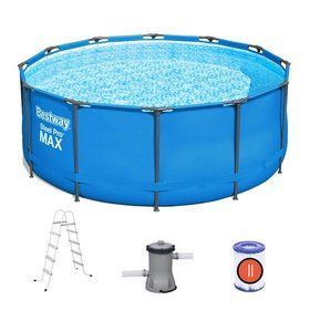 Круглый каркасный бассейн Bestway 5614S Metal Frame Pool (366х122 см) + насос + лестница Синий