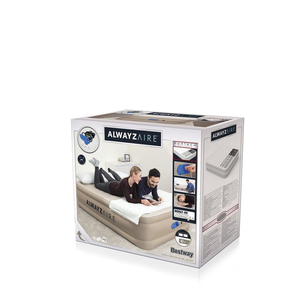 Надувная кровать двуспальная Bestway 69054 Alwayzaire Fortech (203х152х51см) встроенный электронасос 220В с автоподкачкой