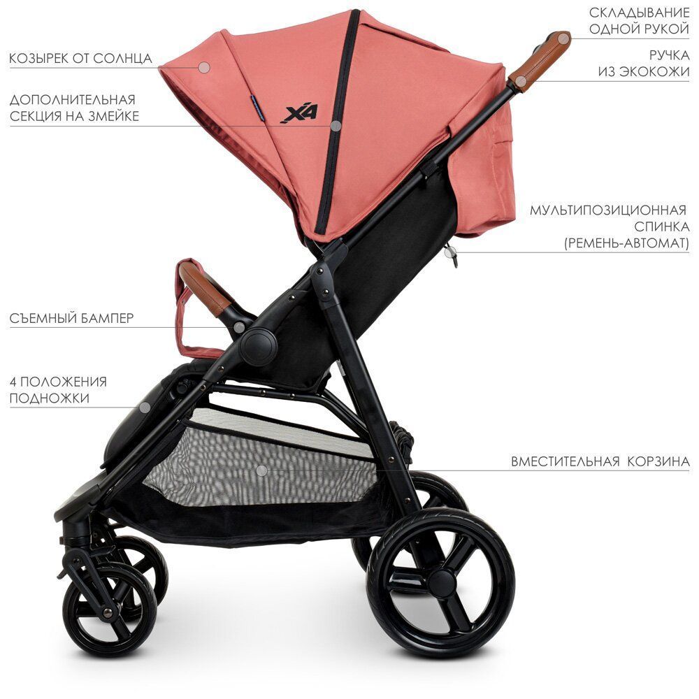 Коляска детская ME 1024 X4 CORAL Розовый