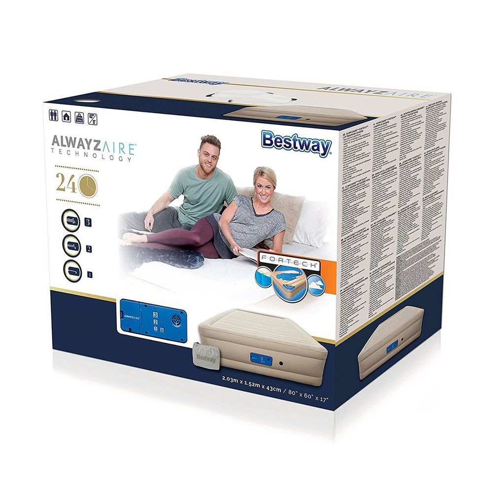 Двуспальная надувная кровать Bestway 69032 (2.03 x 1.52 x 43 см) Alwayzaire Fortech Airbed + Встроенный электронасос 220В